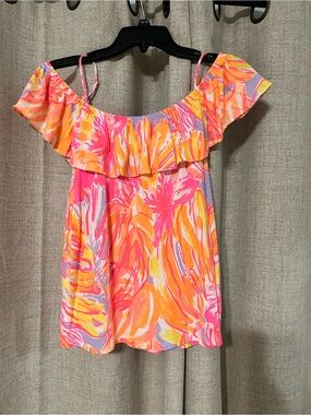 Lilly Pulitzer off the shoulder top pink and orange